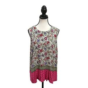 J. Jill Floral Tank Top Women's Large Petite Sleeveless Pink Casual Blouse